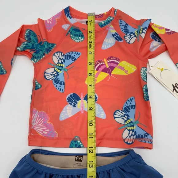 Tea Collection Girls Rash Guard Baby Swim Set 12-18 Mo Butterfly Orange Blue NWT - Picture 9 of 11